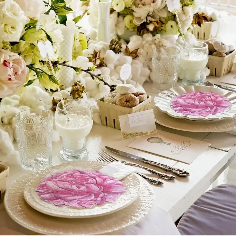 Pink Peonies Decorative Shaped Paper Napkins, 20 ct